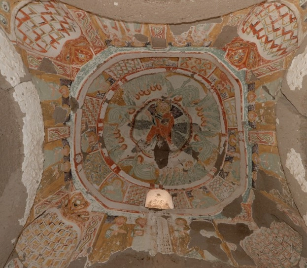 Frescoes of Christ Pantocrator and Dormition of Virgin in Ağaçaltı Church Ihlara Valley