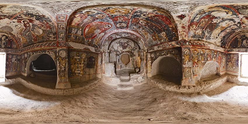 Frescoes inside Barbara Church showing Saint George and Christ Pantocrator
