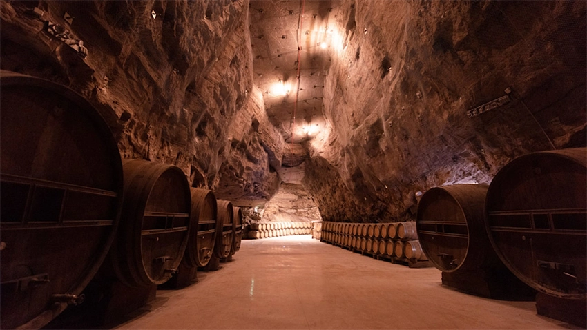 Underground wine cellar carved into volcanic rock in Cappadocia