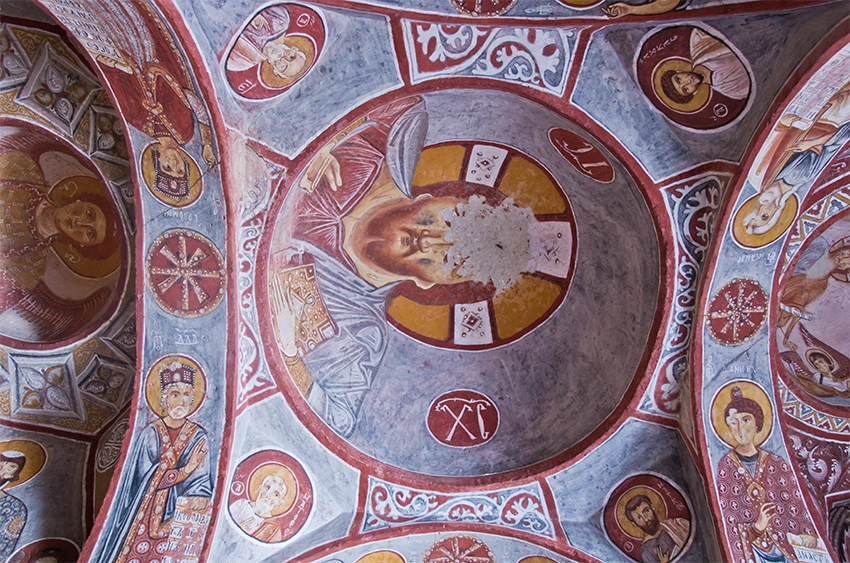 Frescoes of Christ’s life scenes inside Elmali Church in Cappadocia
