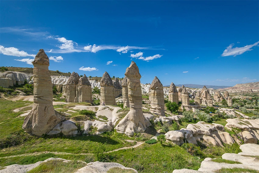 Fairy chimneys under sunrise light in Cappadocia