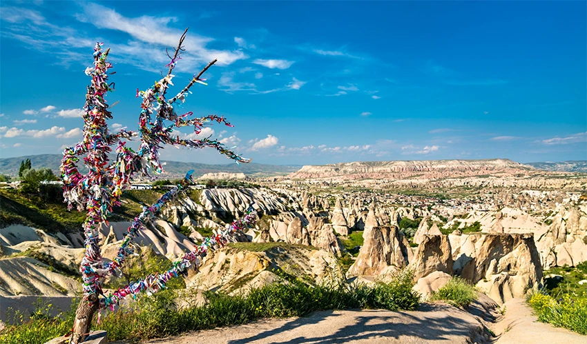Panoramic view of Göreme Open-Air Museum and surrounding valley