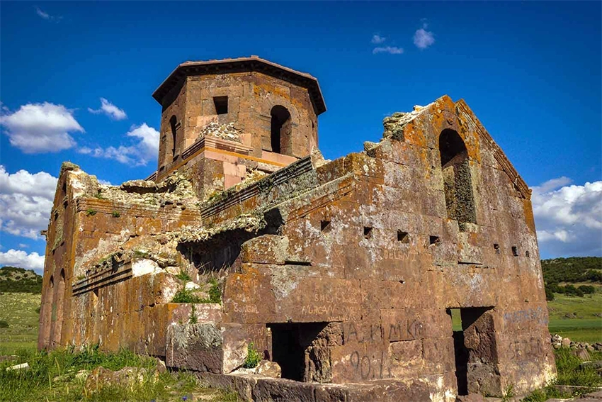 Red Church Kızıl Kilise 6th-century freestanding church glowing at sunset