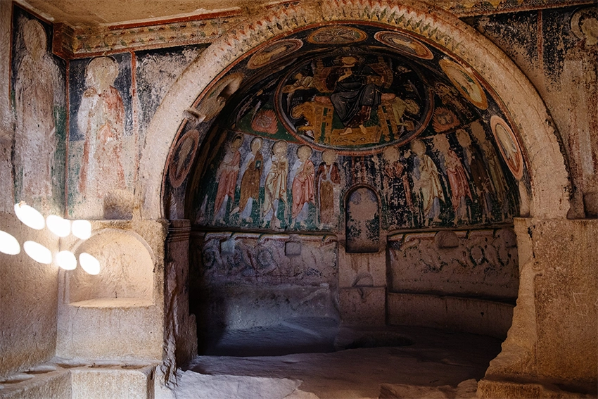 Byzantine fresco details inside a cave church in Ihlara Valley