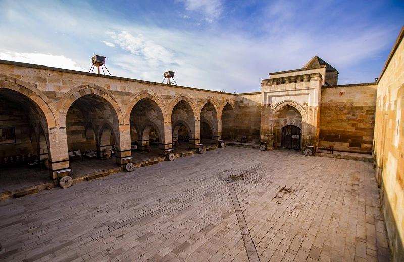 Exterior view of Saruhan Caravanserai in Avanos