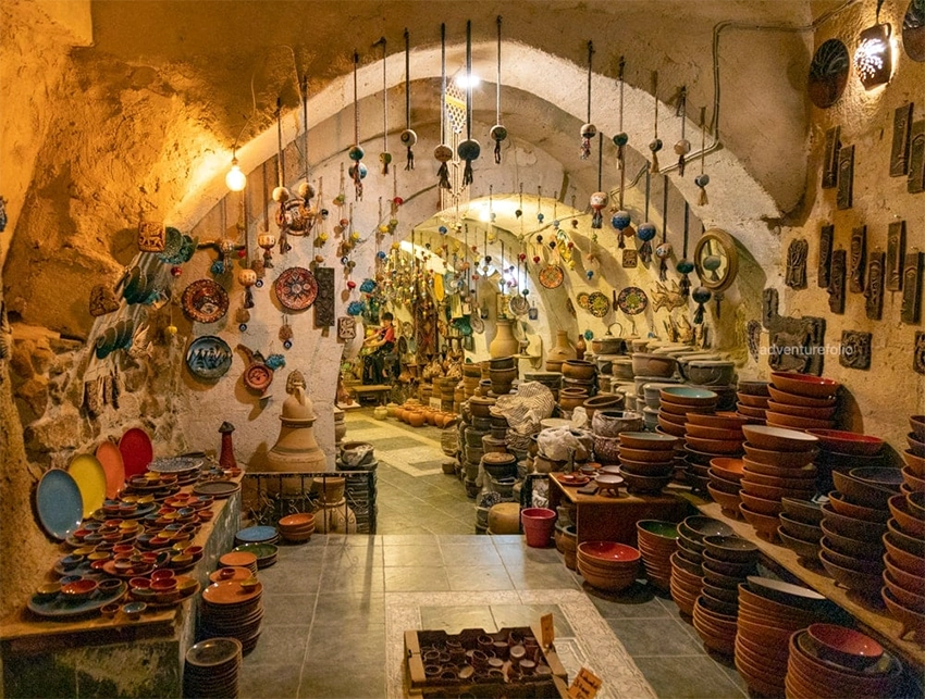 Ceramic displays inside Güray Pottery Museum in Avanos