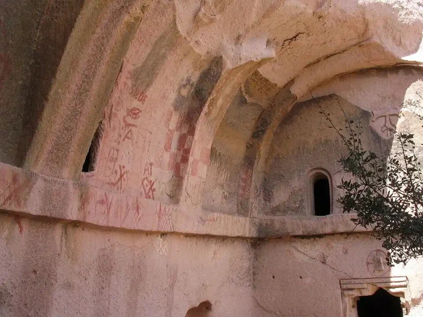 Painted cross and geometric decoration from the Iconoclastic period at Aciksaray in Cappadocia