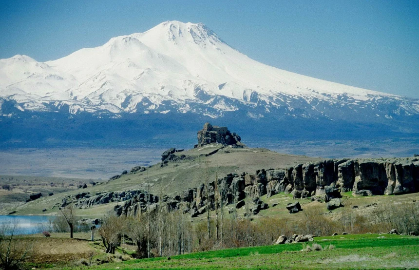 Güzelyurt Pond with Yüksek Church and Mount Hasan in the distance